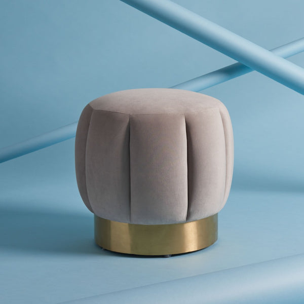 Safavieh MAXINE Channel Tufted Bouclé Ottoman - Chic Ivory Accent with Gold Legs for Modern Living Spaces Pale Taupe / Gold SFV4707G