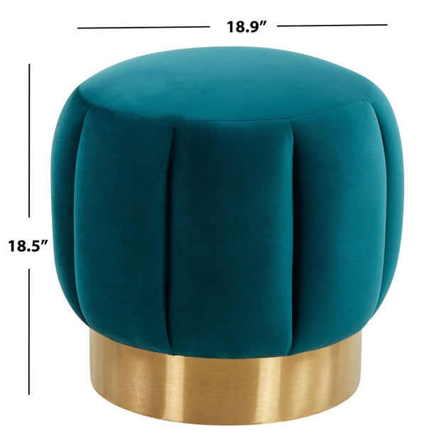 Safavieh MAXINE Channel Tufted Bouclé Ottoman - Chic Ivory Accent with Gold Legs for Modern Living Spaces Petrol / - SFV4707H
