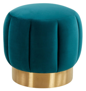 Safavieh MAXINE Channel Tufted Bouclé Ottoman - Chic Ivory Accent with Gold Legs for Modern Living Spaces Petrol / - SFV4707H