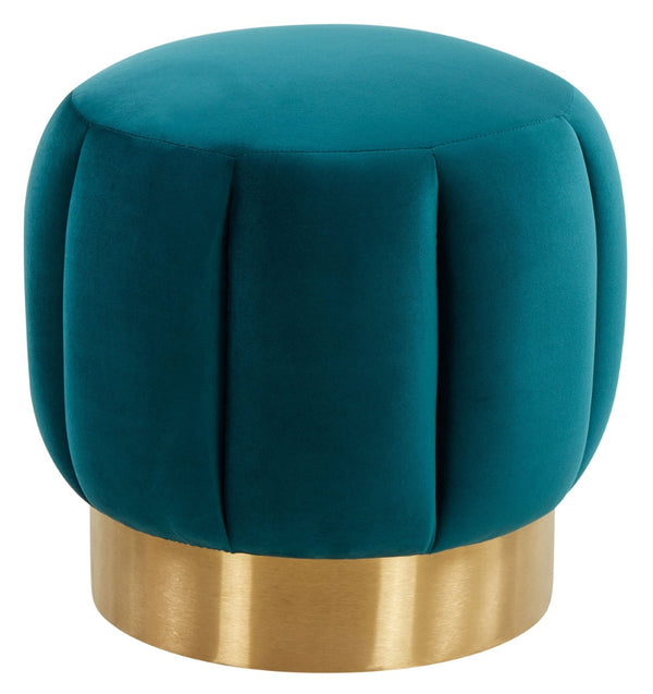 Safavieh MAXINE Channel Tufted Bouclé Ottoman - Chic Ivory Accent with Gold Legs for Modern Living Spaces Petrol / - SFV4707H