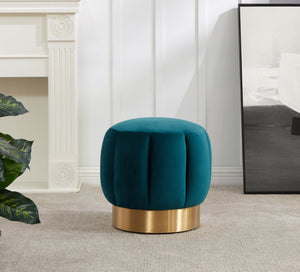 Safavieh MAXINE Channel Tufted Bouclé Ottoman - Chic Ivory Accent with Gold Legs for Modern Living Spaces Petrol / - SFV4707H