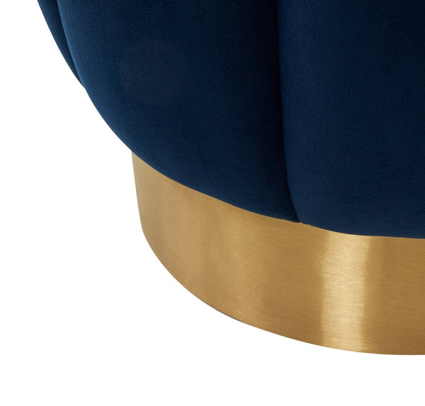 Safavieh MAXINE Channel Tufted Bouclé Ottoman - Chic Ivory Accent with Gold Legs for Modern Living Spaces Navy SFV4707I