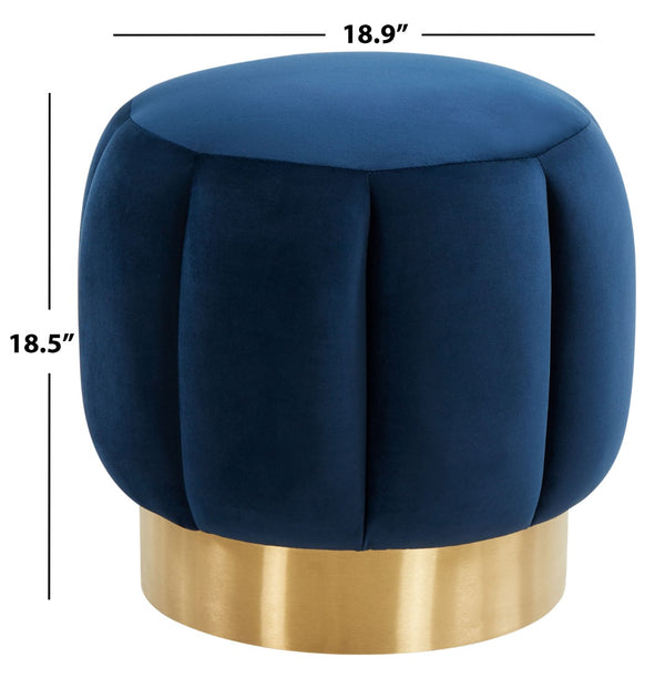 Safavieh MAXINE Channel Tufted Bouclé Ottoman - Chic Ivory Accent with Gold Legs for Modern Living Spaces Navy SFV4707I