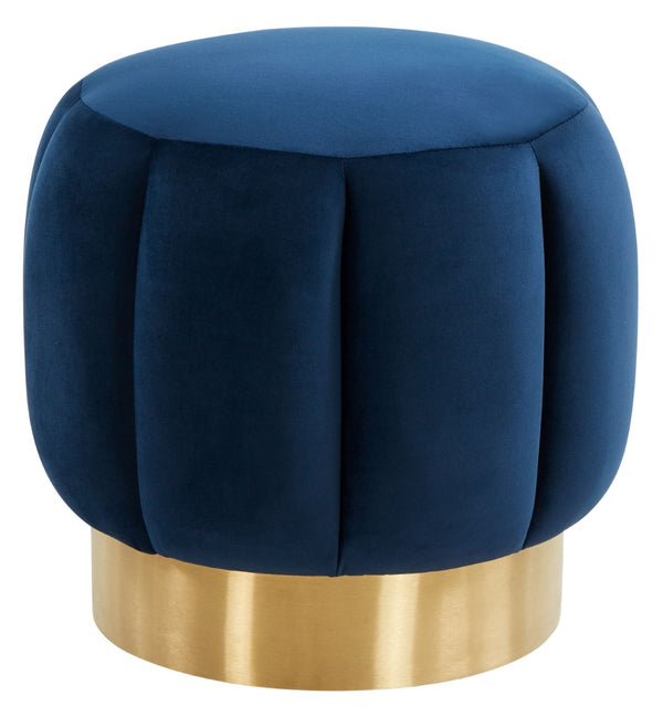 Safavieh MAXINE Channel Tufted Bouclé Ottoman - Chic Ivory Accent with Gold Legs for Modern Living Spaces Navy SFV4707I