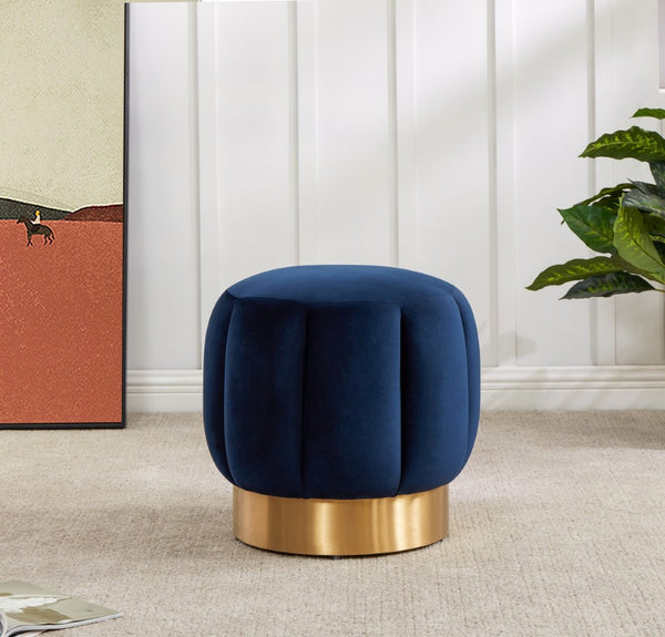 Safavieh MAXINE Channel Tufted Bouclé Ottoman - Chic Ivory Accent with Gold Legs for Modern Living Spaces Navy SFV4707I