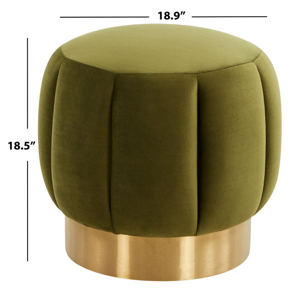 Safavieh MAXINE Channel Tufted Bouclé Ottoman - Chic Ivory Accent with Gold Legs for Modern Living Spaces Olive SFV4707J