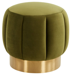 Safavieh MAXINE Channel Tufted Bouclé Ottoman - Chic Ivory Accent with Gold Legs for Modern Living Spaces Olive SFV4707J