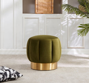 Safavieh MAXINE Channel Tufted Bouclé Ottoman - Chic Ivory Accent with Gold Legs for Modern Living Spaces Olive SFV4707J