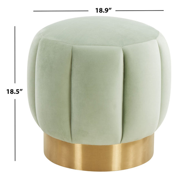 Safavieh MAXINE Channel Tufted Bouclé Ottoman - Chic Ivory Accent with Gold Legs for Modern Living Spaces Mint SFV4707K