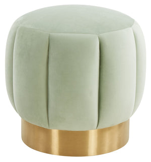 Safavieh MAXINE Channel Tufted Bouclé Ottoman - Chic Ivory Accent with Gold Legs for Modern Living Spaces Mint SFV4707K