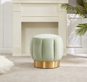 Safavieh MAXINE Channel Tufted Bouclé Ottoman - Chic Ivory Accent with Gold Legs for Modern Living Spaces Mint SFV4707K