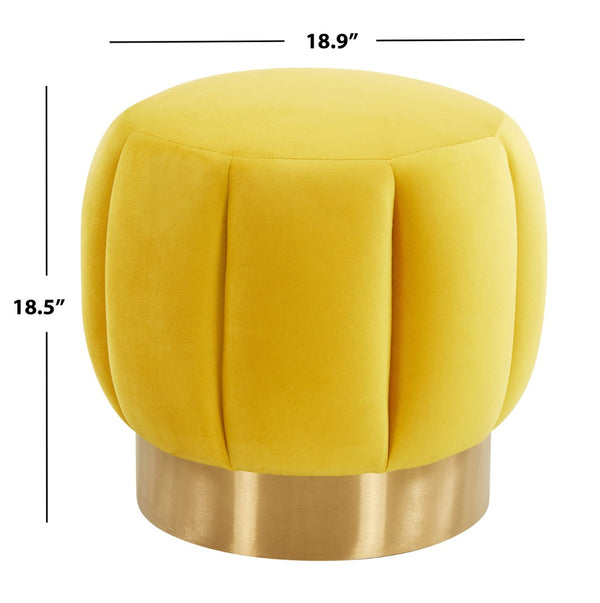 Safavieh MAXINE Channel Tufted Bouclé Ottoman - Chic Ivory Accent with Gold Legs for Modern Living Spaces Marigold SFV4707L