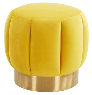 Safavieh MAXINE Channel Tufted Bouclé Ottoman - Chic Ivory Accent with Gold Legs for Modern Living Spaces Marigold SFV4707L
