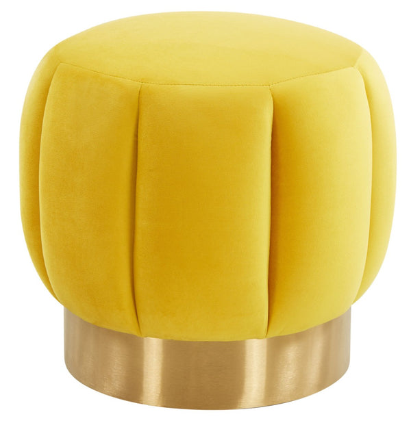 Safavieh MAXINE Channel Tufted Bouclé Ottoman - Chic Ivory Accent with Gold Legs for Modern Living Spaces Marigold SFV4707L