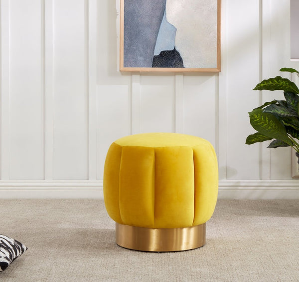 Safavieh MAXINE Channel Tufted Bouclé Ottoman - Chic Ivory Accent with Gold Legs for Modern Living Spaces Marigold SFV4707L