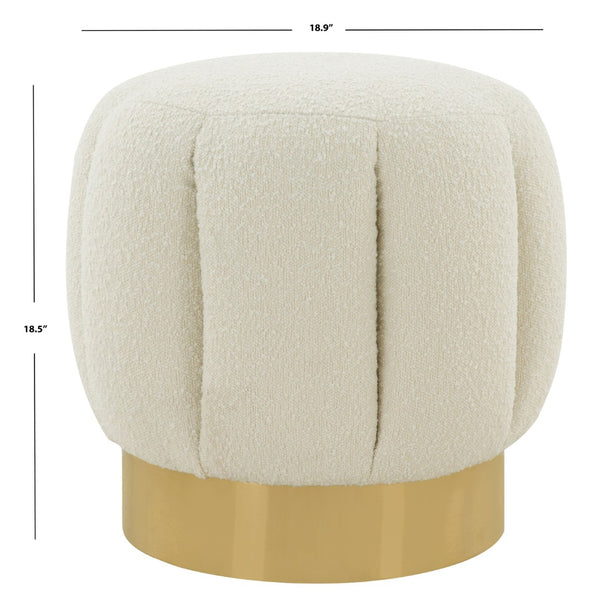Safavieh MAXINE Channel Tufted Bouclé Ottoman - Chic Ivory Accent with Gold Legs for Modern Living Spaces Ivory / Gold SFV4707M