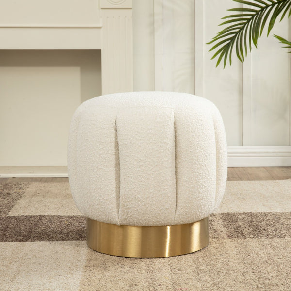 Safavieh MAXINE Channel Tufted Bouclé Ottoman - Chic Ivory Accent with Gold Legs for Modern Living Spaces Ivory / Gold SFV4707M