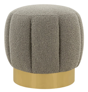 Safavieh MAXINE Channel Tufted Bouclé Ottoman - Chic Ivory Accent with Gold Legs for Modern Living Spaces Light Grey / Gold SFV4707N