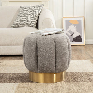 Safavieh MAXINE Channel Tufted Bouclé Ottoman - Chic Ivory Accent with Gold Legs for Modern Living Spaces Light Grey / Gold SFV4707N