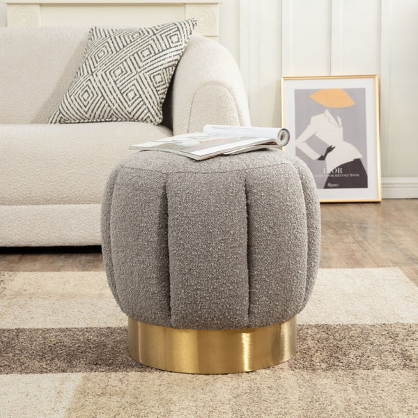 Safavieh MAXINE Channel Tufted Bouclé Ottoman - Chic Ivory Accent with Gold Legs for Modern Living Spaces Light Grey / Gold SFV4707N