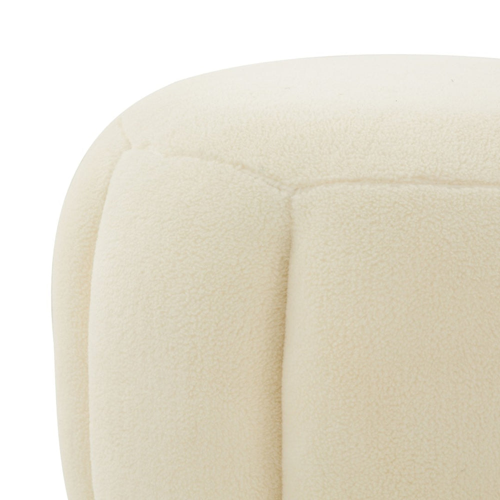 Safavieh MAXINE Cream Faux Shearling Tufted Ottoman with Gold Base - Chic Accent for Modern Interiors SFV4707O
