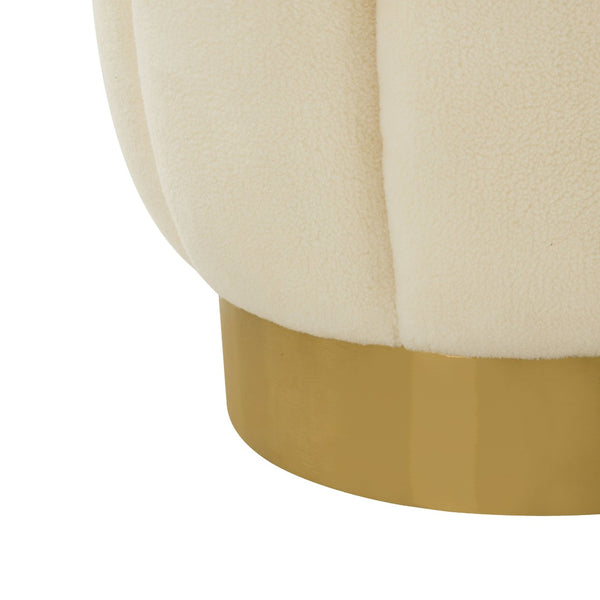 Safavieh MAXINE Cream Faux Shearling Tufted Ottoman with Gold Base - Chic Accent for Modern Interiors SFV4707O