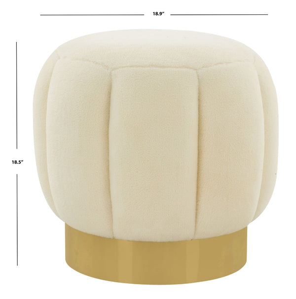 Safavieh MAXINE Cream Faux Shearling Tufted Ottoman with Gold Base - Chic Accent for Modern Interiors SFV4707O