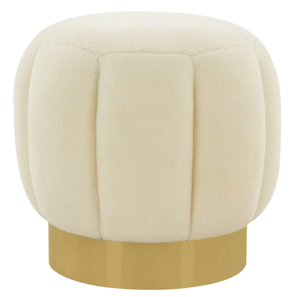 Safavieh MAXINE Cream Faux Shearling Tufted Ottoman with Gold Base - Chic Accent for Modern Interiors SFV4707O
