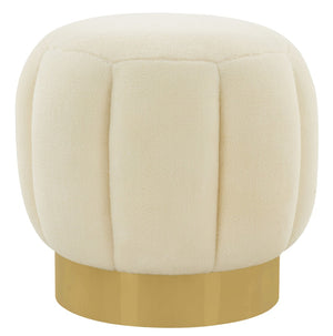 Safavieh MAXINE Cream Faux Shearling Tufted Ottoman with Gold Base - Chic Accent for Modern Interiors SFV4707O