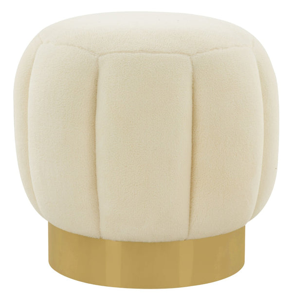 Safavieh MAXINE Cream Faux Shearling Tufted Ottoman with Gold Base - Chic Accent for Modern Interiors SFV4707O