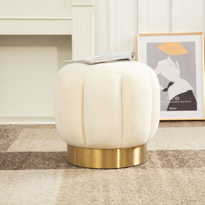 Safavieh MAXINE Cream Faux Shearling Tufted Ottoman with Gold Base - Chic Accent for Modern Interiors SFV4707O