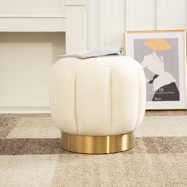 Safavieh MAXINE Cream Faux Shearling Tufted Ottoman with Gold Base - Chic Accent for Modern Interiors SFV4707O