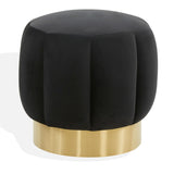 Safavieh Maxine Channel Tufted Ottoman Black / Gold Velvet / Wood Frame / Foam / Stainless Steel SFV4707P