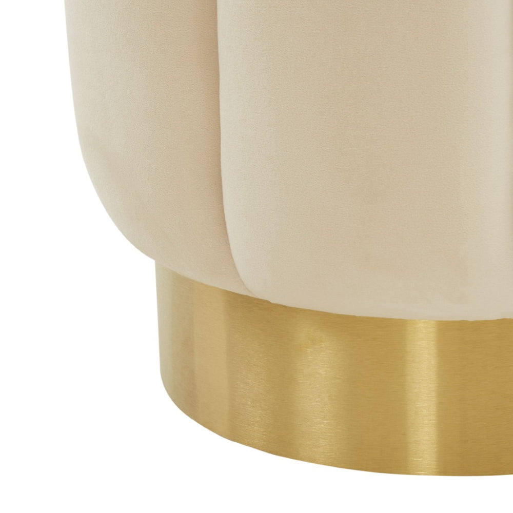 Safavieh MAXINE Channel-Tufted Ottoman in Cream Velvet with Gold Base - Elegant Accent for Any Space SFV4707Q