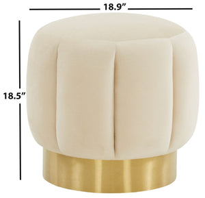 Safavieh Maxine Channel Tufted Ottoman Cream / Gold Velvet / Wood Frame / Foam / Stainless Steel SFV4707Q