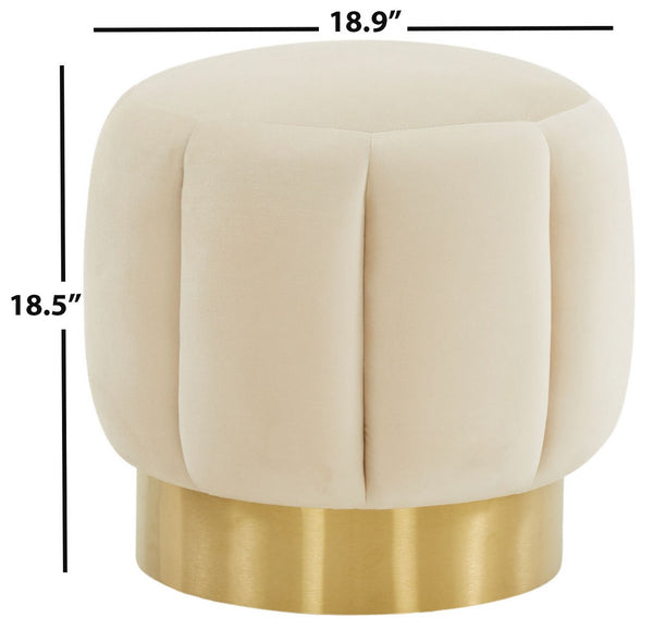 Safavieh Maxine Channel Tufted Ottoman Cream / Gold Velvet / Wood Frame / Foam / Stainless Steel SFV4707Q