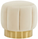 Safavieh Maxine Channel Tufted Ottoman Cream / Gold Velvet / Wood Frame / Foam / Stainless Steel SFV4707Q