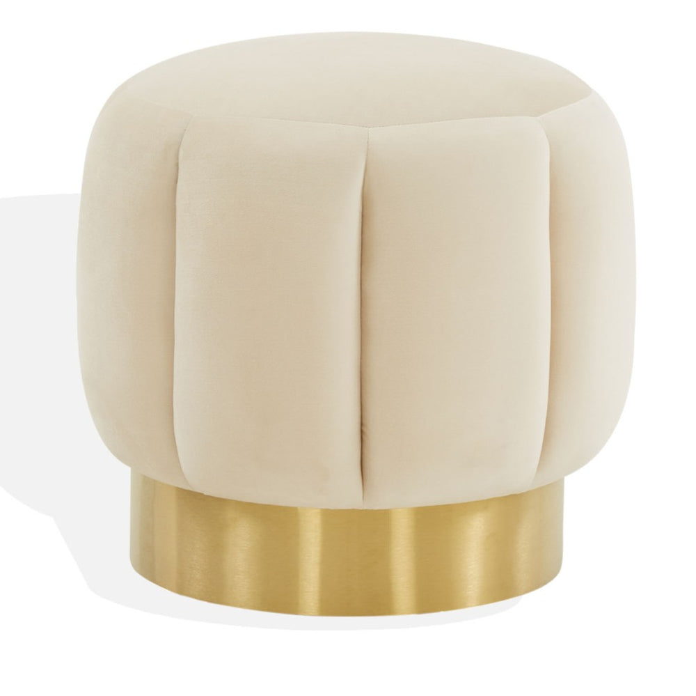 Safavieh MAXINE Channel-Tufted Ottoman in Cream Velvet with Gold Base - Elegant Accent for Any Space SFV4707Q