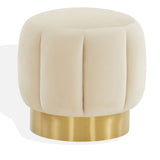 Safavieh Maxine Channel Tufted Ottoman Cream / Gold Velvet / Wood Frame / Foam / Stainless Steel SFV4707Q