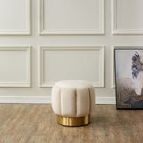 Safavieh Maxine Channel Tufted Ottoman Cream / Gold Velvet / Wood Frame / Foam / Stainless Steel SFV4707Q