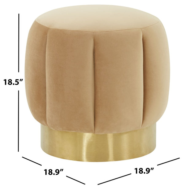 Safavieh MAXINE Channel Tufted Bouclé Ottoman - Chic Ivory Accent with Gold Legs for Modern Living Spaces Light Brown / Gold SFV4707R