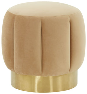 Safavieh MAXINE Channel Tufted Bouclé Ottoman - Chic Ivory Accent with Gold Legs for Modern Living Spaces Light Brown / Gold SFV4707R