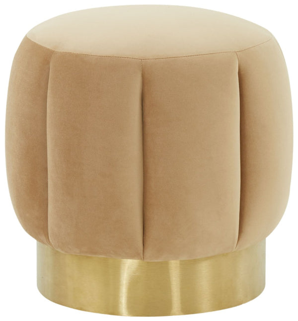 Safavieh MAXINE Channel Tufted Bouclé Ottoman - Chic Ivory Accent with Gold Legs for Modern Living Spaces Light Brown / Gold SFV4707R
