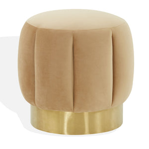 Safavieh MAXINE Channel Tufted Bouclé Ottoman - Chic Ivory Accent with Gold Legs for Modern Living Spaces Light Brown / Gold SFV4707R