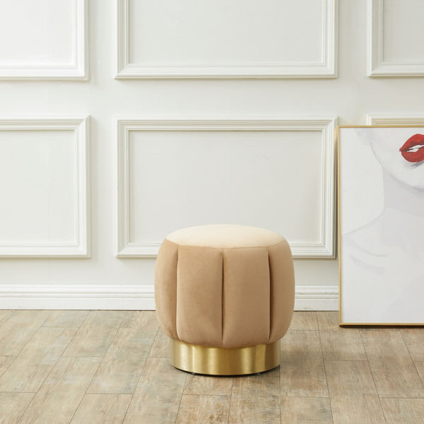 Safavieh MAXINE Channel Tufted Bouclé Ottoman - Chic Ivory Accent with Gold Legs for Modern Living Spaces Light Brown / Gold SFV4707R