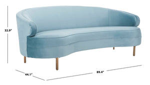 Safavieh PRIMROSE Curved Sofa - Elegant Sculptural Design with Plush Comfort for Modern Living Spaces Light Blue SFV4715B