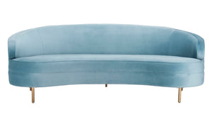 Safavieh PRIMROSE Curved Sofa - Elegant Sculptural Design with Plush Comfort for Modern Living Spaces Light Blue SFV4715B