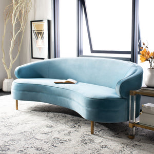 Safavieh PRIMROSE Curved Sofa - Elegant Sculptural Design with Plush Comfort for Modern Living Spaces Light Blue SFV4715B