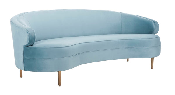 Safavieh PRIMROSE Curved Sofa - Elegant Sculptural Design with Plush Comfort for Modern Living Spaces Light Blue SFV4715B