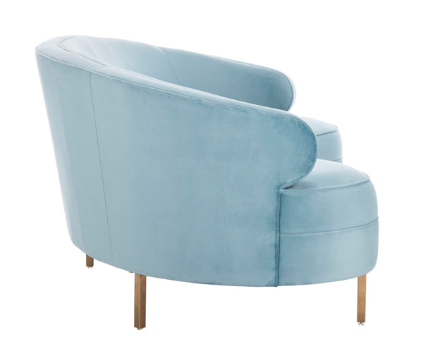 Safavieh PRIMROSE Curved Sofa - Elegant Sculptural Design with Plush Comfort for Modern Living Spaces Light Blue SFV4715B